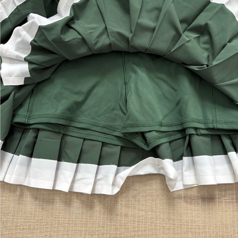 Dark Green Pleated Skirt with White Trim - Picture 5 of 7